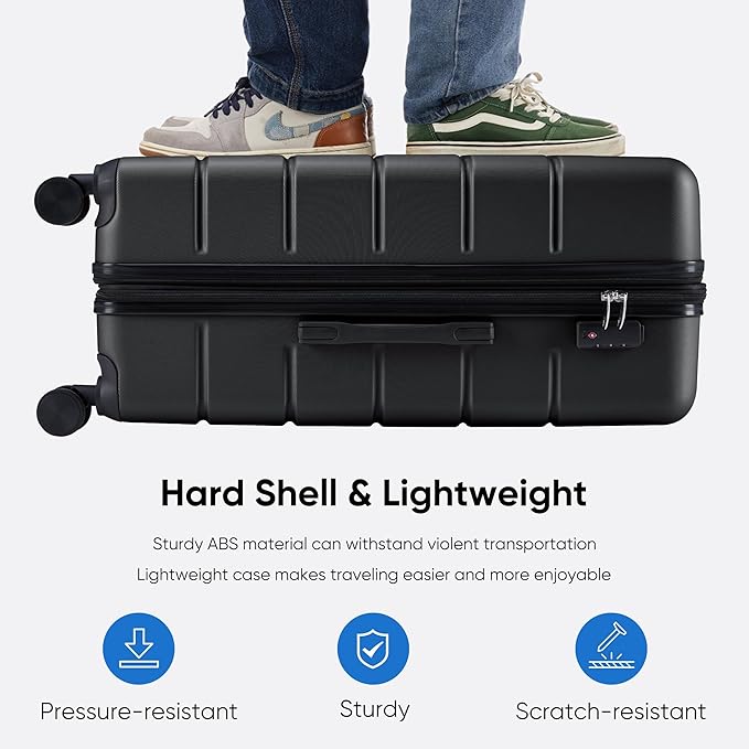 OLIXIS 29 Inch Luggage, Hardside Checked Suitcase with Spinner Wheels, Lightweight ABS Hard Shell Travel Luggage, TSA Approved Lock, Expandable Large Suitcase for Business & Travel–Black