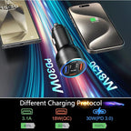 USB C Car Charger, Bangfun 65W 4-Port Dual 12V USB Car Power Charger PD&QC3.0 Fast Charging Cigarette Lighter Adapter Plug for iPhone 17 16 15 Pro iPad Air Samsung S25+5ft Type C Coiled Cable (Black)