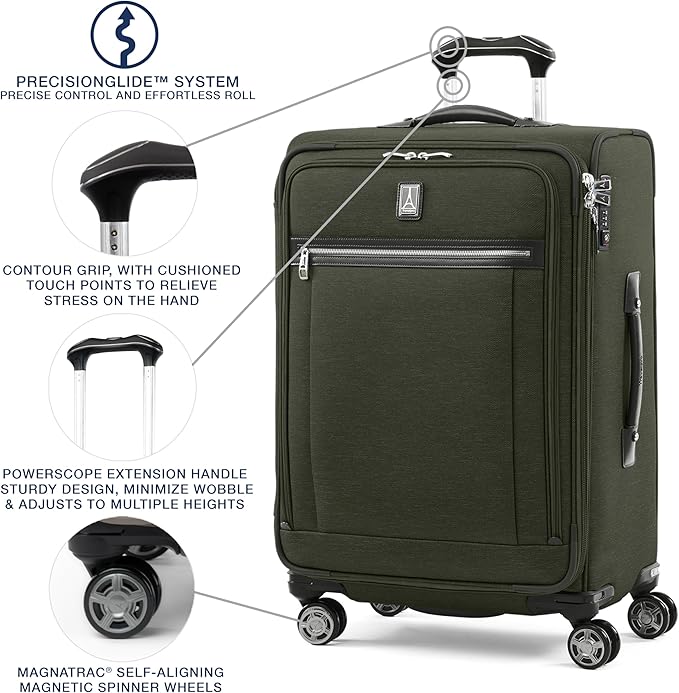 Travelpro Platinum Elite Softside Expandable Luggage, 8 Wheel Spinner Suitcase, TSA Lock, Men and Women, Pilot Green, 2-Piece Set (21/25)