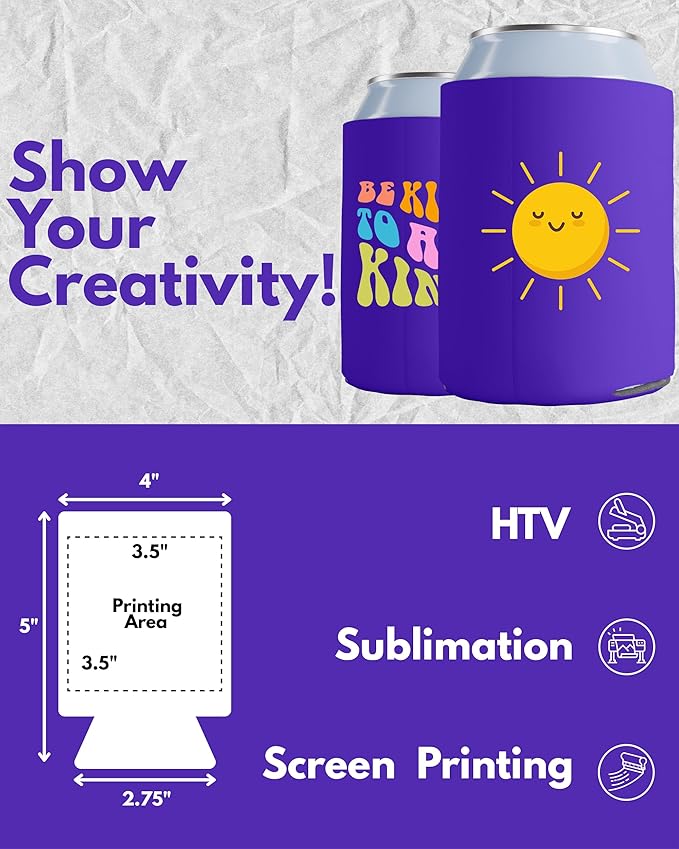 PartyPrints 25 Pack Purple Blank Can Cooler Sleeves, Customizable Bulk Insulated Foam for Beer, Collapsible Plain Drink Holder, Cold Soda Insulator, 12oz Regular, 16oz Tall Cans