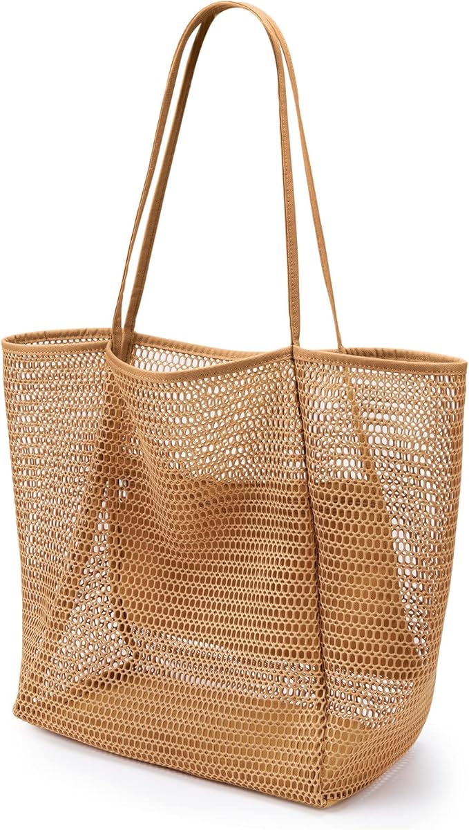 KALIDI Beach Nylon Mesh Tote Bag, Casual Tote Bag Hobo Women Foldable MAX 23L Shoulder Bag For Beach Picnic Vacation