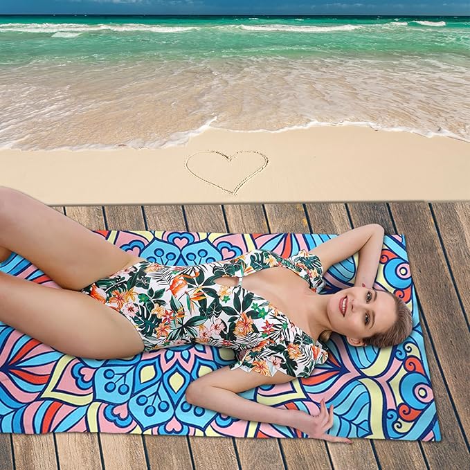 Beach Towel Microfiber 60"x30" Lightweight Sand Free Quicy Dry Blue Mandala Travel Towels Swim Pool Yoga Gym Camping for Women Men Girls Kids Beach Essentials Accessories Vacation Gift