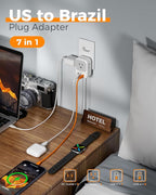 TESSAN Brazil Plug Adapter 2 Pack, 7 in 1 US to Brazil Power Adapter with 3 USB Ports (1 USB-C PD 20W Port) 4 American Outlets, Type N Travel Adaptor for USA to Brazilian