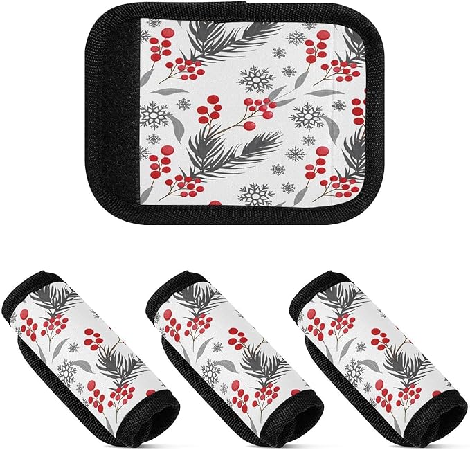 Christmas Berry Red Grey Luggage Handle Wrap 2 Pack Neoprene Luggage Handle Covers Travel Tags for Suitcases Identifiers