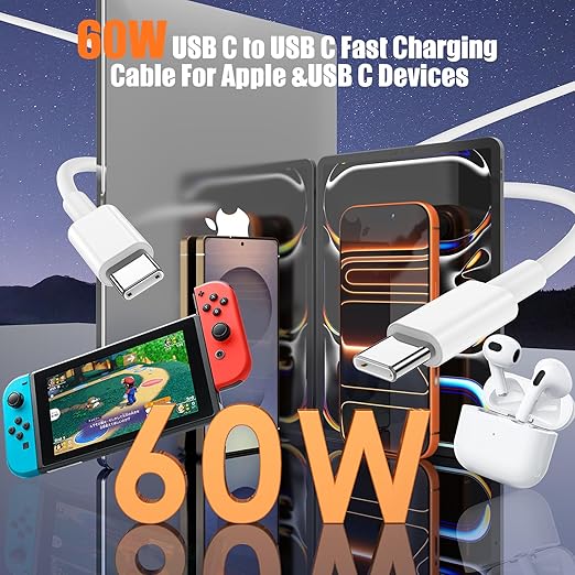 LOFPYE 3-Pack [3.3FT+6.6FT+10FT] 60W USB C to USB C Cable, Type C to Type C Cable,Fast Charging Cable for iPhone 17 16 15 Pro Plus Pro Max Air，for Galaxy S25, for iPad, for MacBook and More