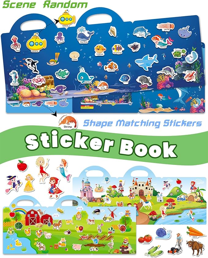Walenced Reusable Sticker Book for Toddlers, Stickers for Kids, Toddler Sticker Book, Toddler Craft Activities, Toddler Travel Toys Boy Girl Birthday Gifts