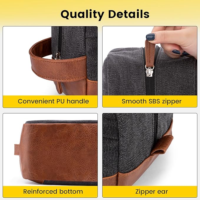 Vorspack Large Travel Toiletry Bag - Hanging Toiletry Bag for Men Water Resistant Canvas Shaving Bag with Large Capacity for Home Travel - Dark Grey