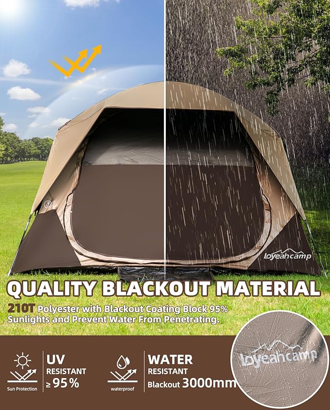 4/6 Person Blackout Camping Tent, Easy Setup Waterproof Family Dome Tent for Camping with Rainfly, Portable Double Layer Large Family Tent for Outdoor Camping&Hiking