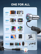 USB C 90W Car Charger for iPhone 17/16 Pro Max, PD & QC3.0 w/5 ft 45W Type Coiled Cable, Fast Car Phone Charger Adapter for iPhone 17Air/15 Pro, Samsung Galaxy S25/S24/S23, Pixel 10/LG/Android, iPad