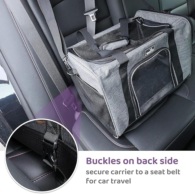 Wakytu Pet Carrier for Medium Large Cats and Dogs, Dog Carrier Travel Bag with Adequate Ventilation, 5 Mesh Windows, 3 Entrance, Locking Safety Zippers, Padded Shoulder and Carrying Strap, Large