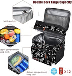 MIYCOO Lunch Bag & Lunch Box for Women Men, Double Deck Leakproof Insulated Soft Large Adult Camping Cooler bag for Work, Beach, Picnic, Travel (White Flower, 15L)