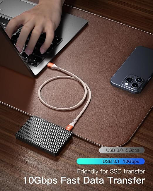 CONMDEX USB to USB C Cable [2ft, 2-Pack] 10Gbps USB 3.1 Gen 2 USB A to USB C Data Transfer Cord, 3A Fast Charging Type C Cable for iPhone 17 16 Pro Max Samsung Galaxy S25 S24, Orange