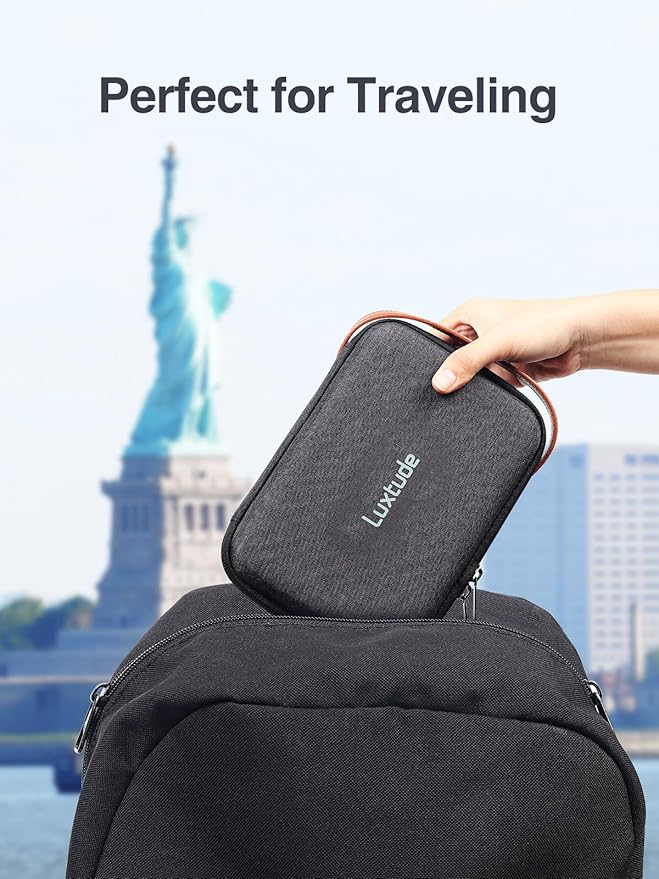 Luxtude Electronic Organizer Travel Case, Portable Tech Organizers, Hard Shell Zipper Case for Electronics, Travel Essentials, Black (External Size 8.5 x 5.9 x 2.5 Inch)