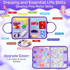 Esjay Toddler Busy Board Montessori Toys for Girls, Sensory Book Educational Activities Learning Fine Motor Skills, Birthday Gifts for Girls Toddlers, Travel Toys for Airplane Car, Purple Merpeople