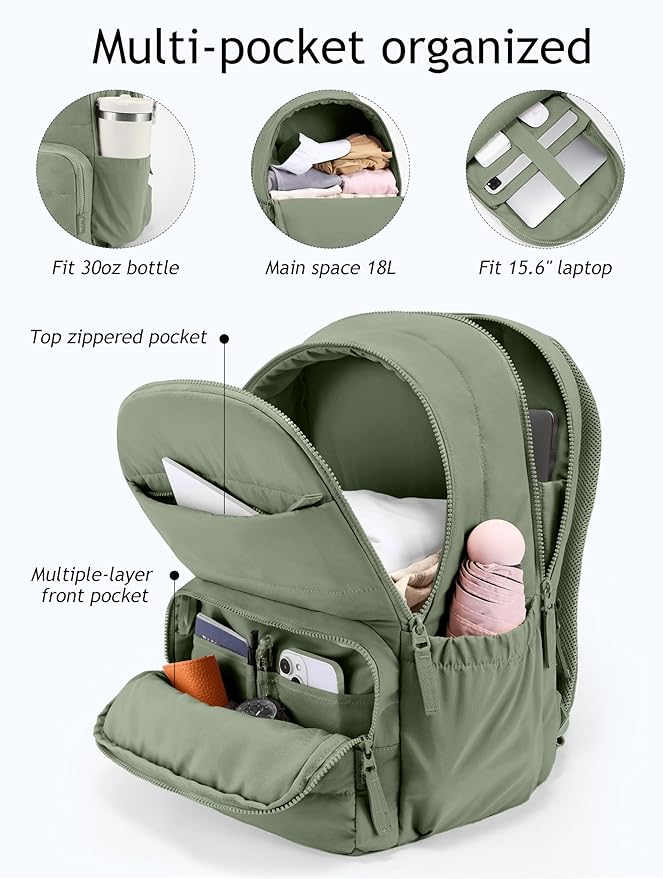 Uselike Travel Backpack for Women, 15.6 Inch Laptop Backpack, Quilted College Bookbag, Cute Work Backpacks, Water Resistant