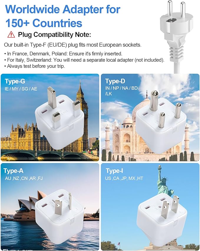200W Voltage Converter US to Europe, Step Down Travel Power Adapter with 4 USB Ports, 2 AC Outlets for Curling Iron Hair Straightener Laptop, EU UK AU Plug, for Cruise Ship Travel