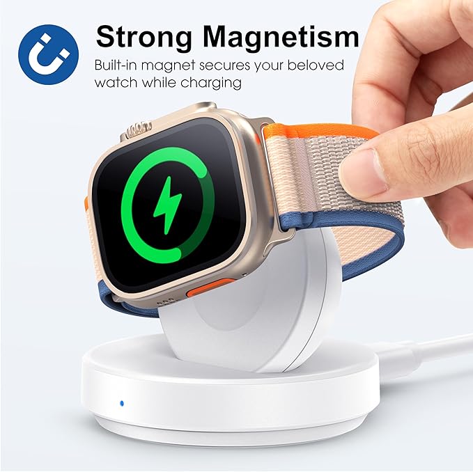 2026 Upgraded for Apple Watch Charger Magnetic Fast Charging Dock,Portable Wireless Charging Stand Compatible with iWatch Series Ultra/SE/11/10/9/8/7/6/5/4/3/2 Support Nightstand Mode-White