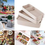 Rarapop Green Stackable Bento Lunch Box Kit, 3-In-1 Compartment Wheat Straw Lunch Containers with Tableware, Reusable On-the-Go Meal and Snack Containers