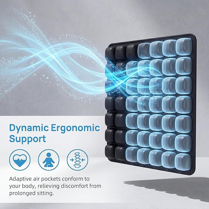 Inflatable Seat Cushion, Press to Inflate Airplane Seat Cushion for Long Flights, 49 Air Cell Wheelchair Cushion, Portable Pressure Relief Seat Pad for Office Chair Car Travel, TPU Non Slip