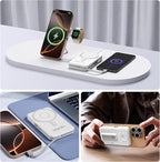 Magnetic Portable Charger Built-in Cables,10000mAh Fast Charging Wireless Charger Station External Battery Pack Slim Pocket Size Power Bank with Stand Compatible with iWatch, iPhone