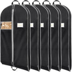 BALEINE 5PK Heavy Duty Garment Bag with Shoe Storage Travel Bag for Dresses, Suit, Coats Travel Essential (60", Black)
