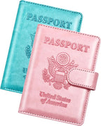 Herain Passport Holder for Travel Essentials, 2 Pcs Passport Cover Wallet Case Travel Gifts Women Men Family, RFID Passports Book Card Holders Travels Cruise Accessories Must Haves