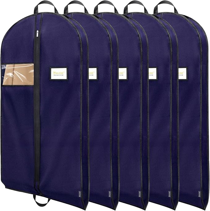 BALEINE 5PK Heavy Duty Garment Bag with Shoe Storage Travel Bag for Dresses, Suit, Coats Travel Essential (60", Blue)