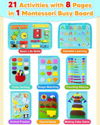 Exorany Busy Board Montessori Toys for Toddler Boy Girl Birthday Gifts, Busy Book Sensory Learning Toys for Toddlers, Toddler Airplane Car Travel Toy Educational Activities