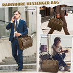 RAINSMORE Mens Laptop Bag PU Leather Messenger Bag 15.6 Inch Briefcase Vintage Computer Satchel Bag for Work Business