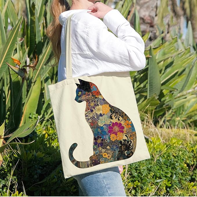 ANNA QUEEN Cat Tote Bag Shoulder Bag Handle Bag for Gym Yoga Picnic Beach Kitchen Reusable