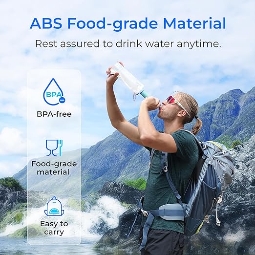 Waterdrop Gravity Water Filter Straw, Camping Water Filtration System, Water Purifier Survival for Travel, Backpacking and Emergency Preparedness, 0.1 Micron, 2 Pack, Light Blue