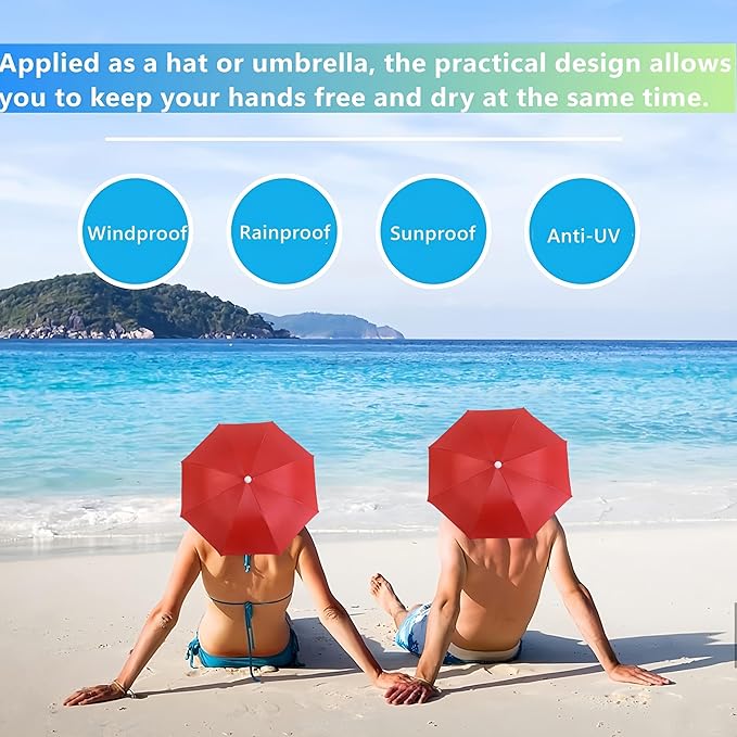 3 Pack Umbrella Hat, Sports Head Umbrella Hats for Adult Women, 26" Diameter Folding Waterproof Rainbow Fishing Headwear for Outdoor Party Beach Hiking
