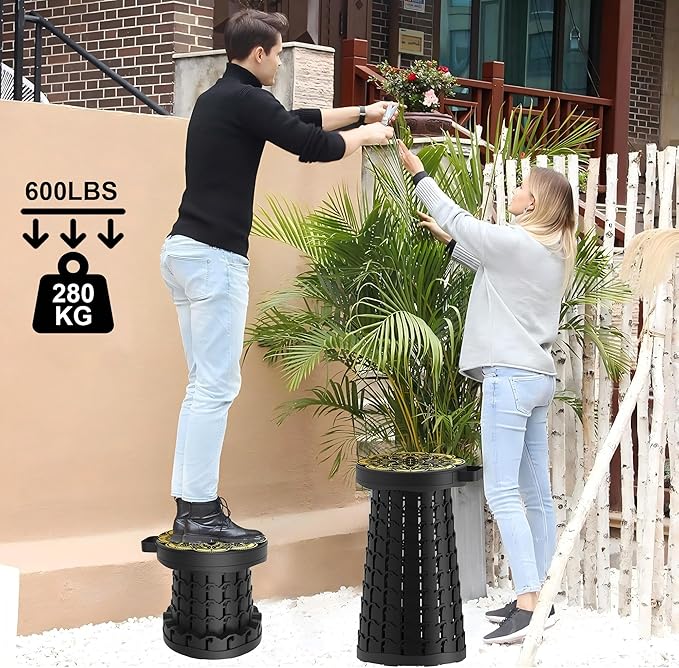 ALEVMOOM Upgraded Telescoping Collapsible Stool with Cushion, Folding Stool with Printing Portable Retractable Foldable Seat Max Load 600lbs for Adults Camping Fishing Outdoor