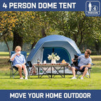 Happy Travel Camping Tent, 4 Person Dome Tents for Camping with Rainfly, Waterproof Clip Easy Setup Portable Family Tent with Mesh Windows, 20% More Headroom Backpacking Tents for Camping & Hiking