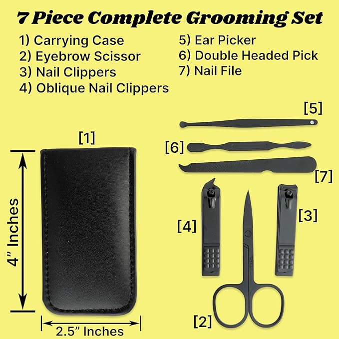 Made Easy Kit Portable Nail Clipper Set – 6-Piece Travel Manicure Kit for Men & Women – Includes Nail Clippers, Scissors, File & Grooming Tools in Compact Zip Pouch (Black)