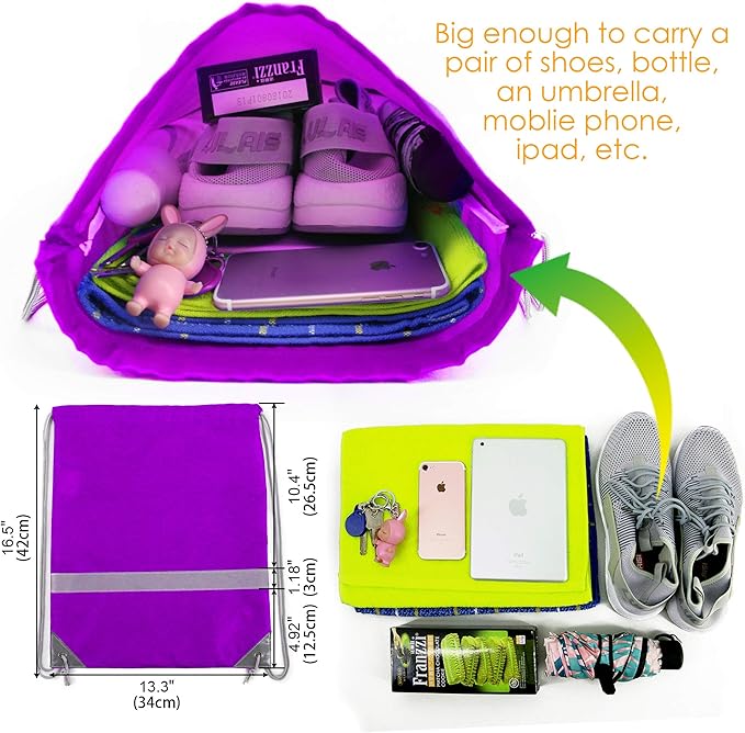 BeeGreen 20 Pieces Purple Drawstring Backpacks Bulk, Draw String Bags for Gym Sport, Reflective Cinch Blank Bag