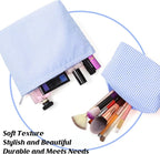 Huhumy 2 Pcs Makeup Bag Set Cute Cosmetic Pouch for Women Seersucker Travel Toiletry Bag Preppy Small Makeup Purse Pouch Aesthetic Skincare Brushes Storage Organizer for Valentine Women(Blue)