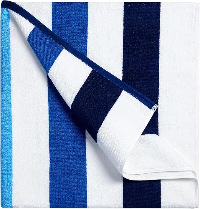 Bornbay Cotton Oversized Beach Towel - Extra Large 40"X70" Plush Thick Pool Towel, XL Fluffy Multi Blue Beach Towels Stripe Swimming Towel for Adults Mens Women