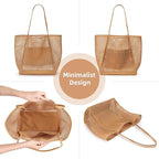 KALIDI Beach Nylon Mesh Tote Bag, Casual Tote Bag Hobo Women Foldable MAX 23L Shoulder Bag For Beach Picnic Vacation
