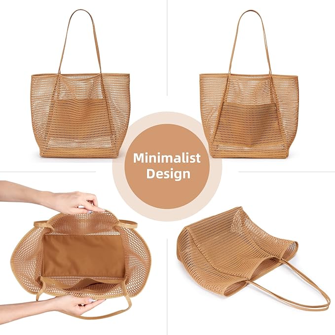 KALIDI Beach Nylon Mesh Tote Bag, Casual Tote Bag Hobo Women Foldable MAX 23L Shoulder Bag For Beach Picnic Vacation