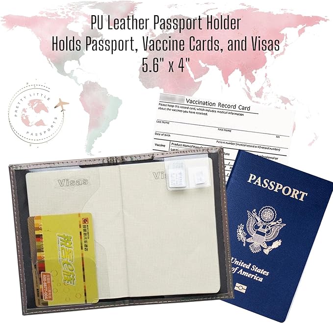 Chrome Passport Cover Vaccine Card Holder Combo, Passport Holder with Vaccine Card Slot (Blue)