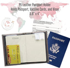 Chrome Passport Cover Vaccine Card Holder Combo, Passport Holder with Vaccine Card Slot (Blue)