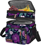 MIYCOO Lunch Bag & Lunch Box for Women Men, Double Deck Leakproof Insulated Soft Large Adult Camping Cooler bag for Work, Beach, Picnic, Travel (Purple Flower, 15L)