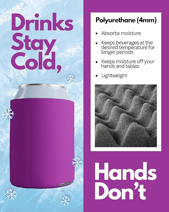 PartyPrints 25 Pack Raspberry Blank Can Cooler Sleeves, Customizable Bulk Insulated Foam for Beer, Collapsible Plain Drink Holder, Cold Soda Insulator, 12oz Regular, 16oz Tall Cans