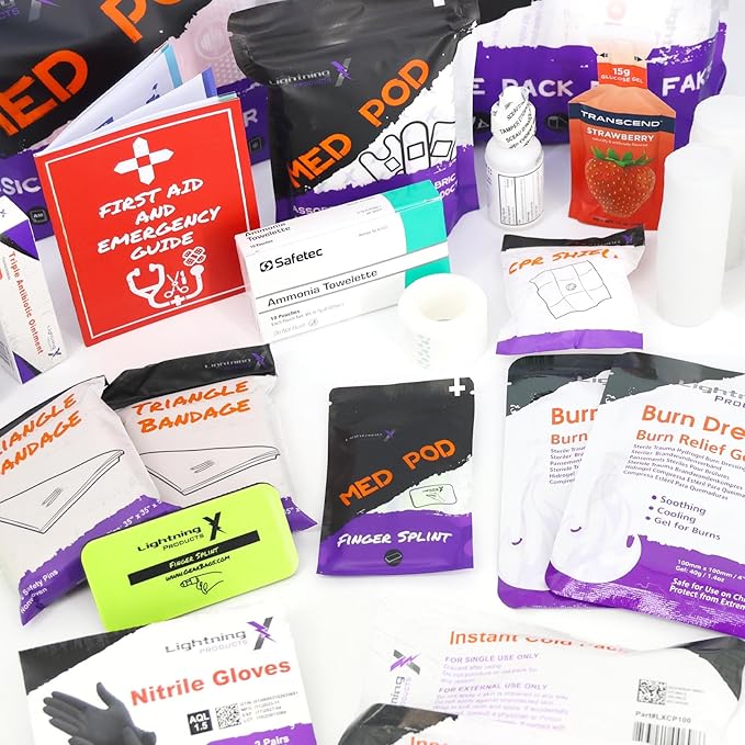 Lightning X Products Lightning X Mid-Sized First Responder EMT Bag | LXMB25 Fully Stocked Aid Kit w/ 200+ BLS Supplies - Blue