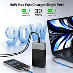 JUOVI Laptop Power Bank 20000mAh 90W USB C Portable Charger，PD QC Fast Charging 4-Port(2C+2A) External Battery Pack for MacBook Laptop iPad iPhone Samsung Steam Deck, Perfect for Travel & Business