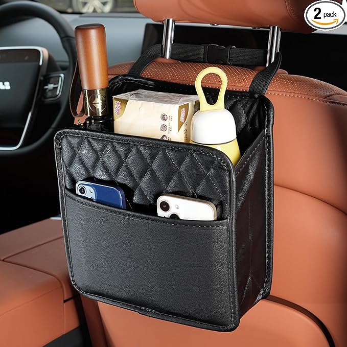 FrgKbTm 2Pack Car Seat Back Hanging Bag Car Document Holder Multi-Pocket Bottle Bag Storage Waterproof Pu Leather Box Organizer Travel Tidy Pouch Pocket Kids