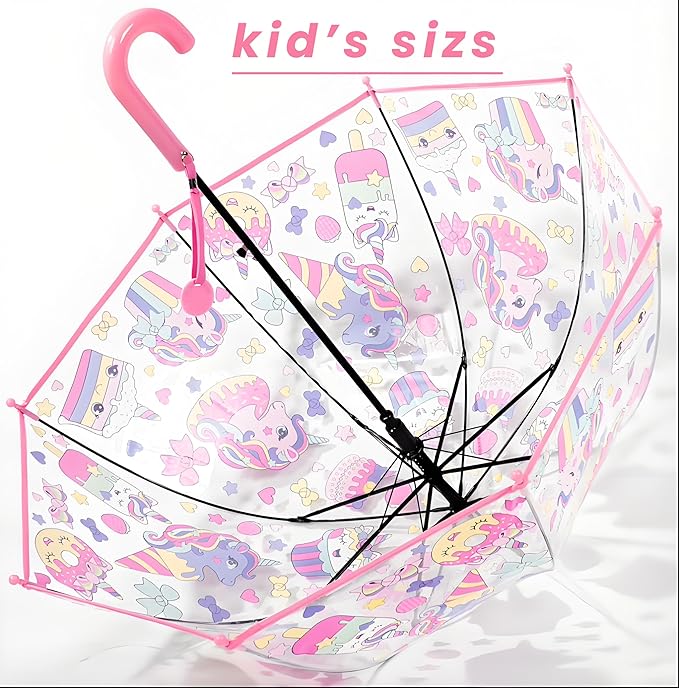 MRTLLOA Kids Clear Bubble Umbrella with an Easy Grip Curved Handle, Safety Transparent Dome Bubble Umbrella for Toddler Boys Girls