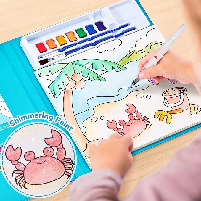 JoyCat Paint with Water Coloring Books for Toddlers, Watercolor Painting Sets for Kids Ages 3-5 4-8, Arts and Crafts Drawing Activities Toy Birthday Gifts for Boys Girls (Sea Animals)