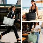 Puffer Tote Bag with Pouch,Women's Lightweight Quilted Shoulder Bag,15.6"/17.3" Laptop Travel Weekender for Work & Nurses